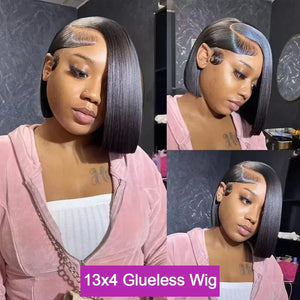 Straight Bob Human Hair HD Lace Front Wig 13x4, Peruvian Hair, Glueless, Pre-Plucked, 250% Density