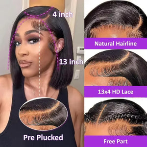 Straight Bob Human Hair HD Lace Front Wig 13x4, Peruvian Hair, Glueless, Pre-Plucked, 250% Density