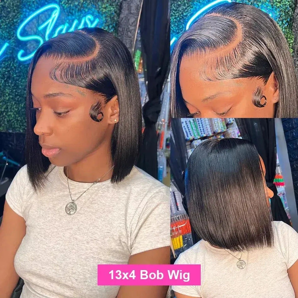 Straight Bob Human Hair HD Lace Front Wig 13x4, Peruvian Hair, Glueless, Pre-Plucked, 250% Density