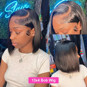 Straight Bob Human Hair HD Lace Front Wig 13x4, Peruvian Hair, Glueless, Pre-Plucked, 250% Density