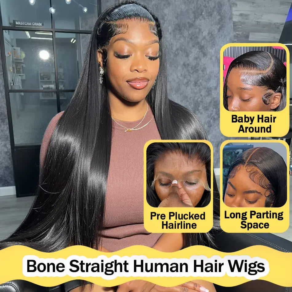 Straight Human Hair 13x6 13X4 Transparent HD Lace Front Wig 7x6 HD Lace Pre Plucked Wig 200 Density 40 42 Inches Natural Color Brazilian Hair Wig For Women Beginner Friendly Homgoss