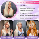 Straight Human Hair Wig 13x4/13x6 HD Lace Frontal Wig 30 Inch 613 Honey Blonde Colored Lace Front Human Hair Wig