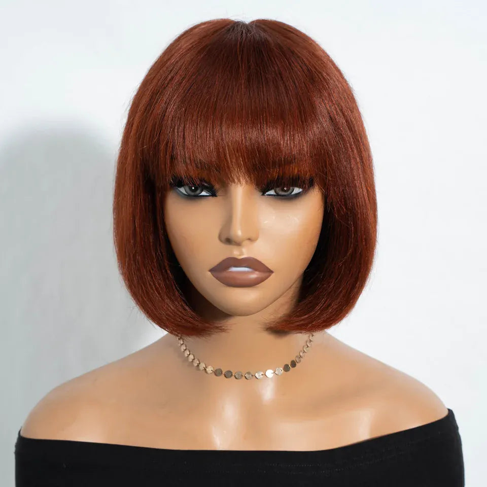 Straight Human Hair Wigs With Bangs Fringe Middle Part Bob Lace Wigs Realistic Scalp Brazilian Straight Bob Lace Wigs With Bangs