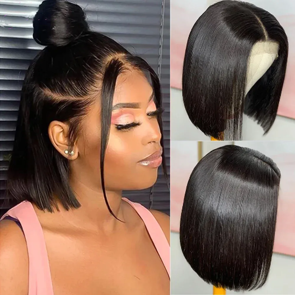 Straight Short Bob Wig 13x4 Lace Front Human Hair Wigs for Women Transparent Lace Frontal Wig Bleached 4x4 Pre Plucked Bob Wig