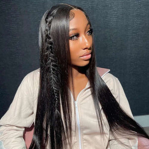Straight Virgin Remy Human Hair HD Lace Front Wig 13x4 or 13x6, 20-42 Inch, 200%-300% Density, Pre-Plucked Natural Hairline
