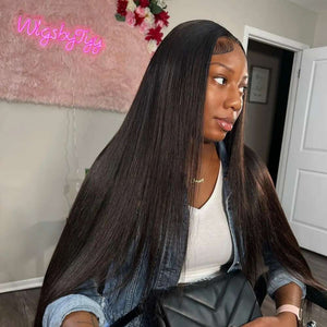 Straight Virgin Remy Human Hair HD Lace Front Wig 13x4 or 13x6, 20-42 Inch, 200%-300% Density, Pre-Plucked Natural Hairline