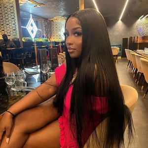 Straight Virgin Remy Human Hair HD Lace Front Wig 13x4 or 13x6, 20-42 Inch, 200%-300% Density, Pre-Plucked Natural Hairline