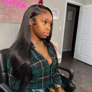 Straight Virgin Remy Human Hair HD Lace Front Wig 13x4 or 13x6, 20-42 Inch, 200%-300% Density, Pre-Plucked Natural Hairline