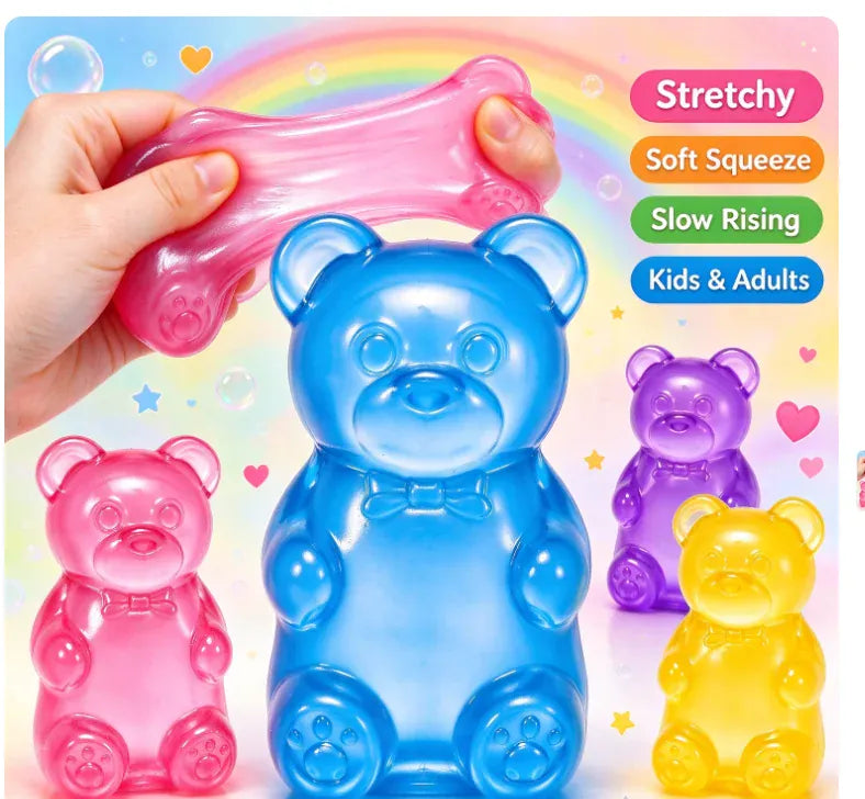 Stretchy Soft Gummy Bear Fidget Squeeze Toy, Sensory Squishy Stress Relief Toy for Kids and Adults