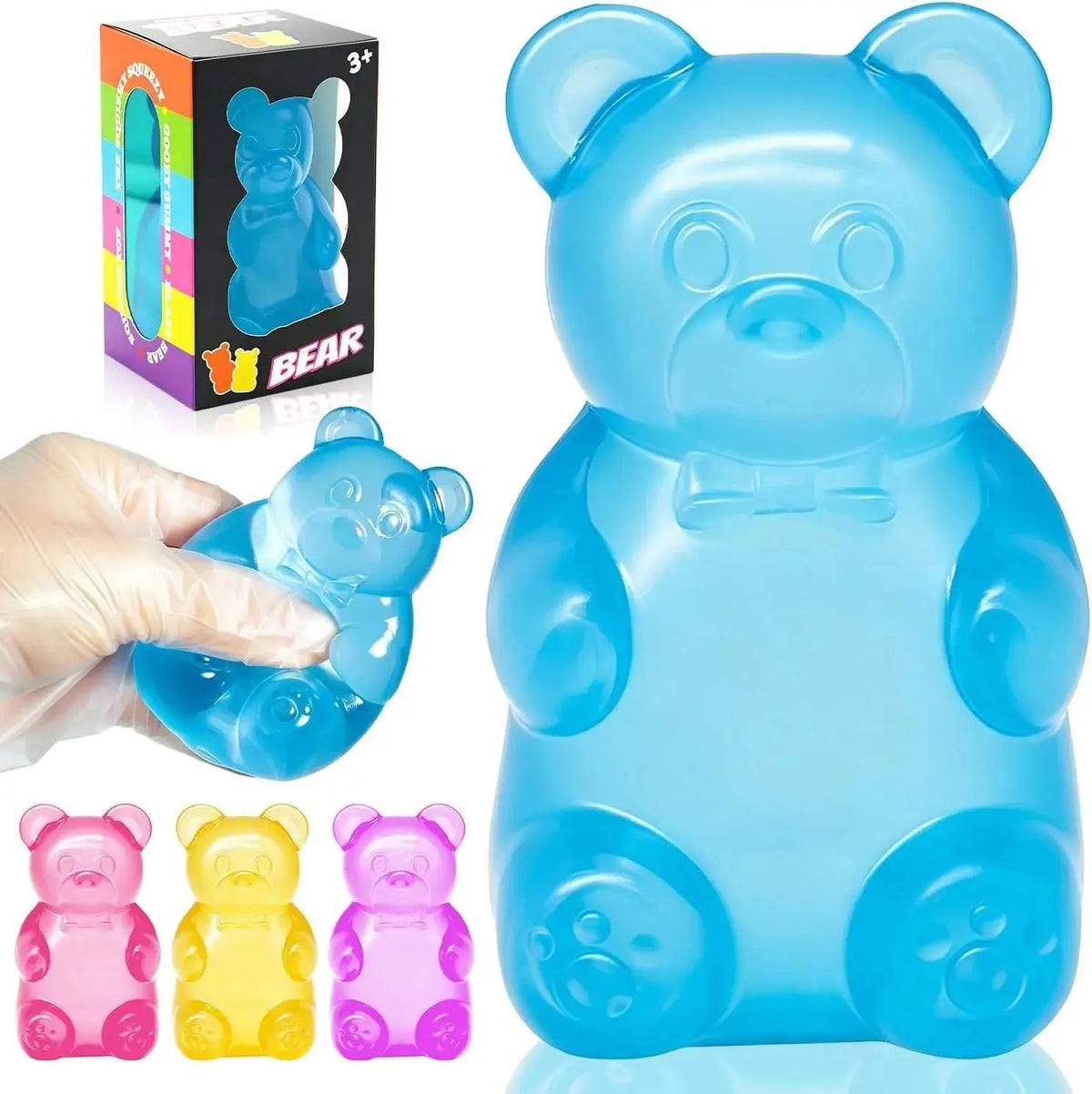 Stretchy Soft Gummy Bear Fidget Squeeze Toy, Sensory Squishy Stress Relief Toy for Kids and Adults