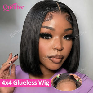 (Subtle Tea) Short Bob Human Hair HD Lace Wig 5x5 or 13x6, Glueless Wear and Go, Straight Pre-Plucked