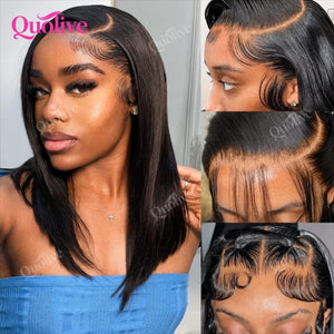 (Subtle Tea) Short Bob Human Hair HD Lace Wig 5x5 or 13x6, Glueless Wear and Go, Straight Pre-Plucked