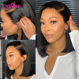 (Subtle Tea) Short Bob Human Hair HD Lace Wig 5x5 or 13x6, Glueless Wear and Go, Straight Pre-Plucked