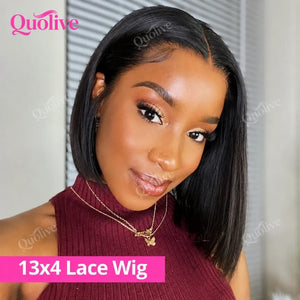(Subtle Tea) Short Bob Human Hair HD Lace Wig 5x5 or 13x6, Glueless Wear and Go, Straight Pre-Plucked