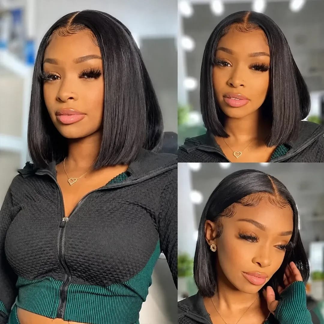 (Subtle Tea) Short Bob Human Hair HD Lace Wig 5x5 or 13x6, Glueless Wear and Go, Straight Pre-Plucked