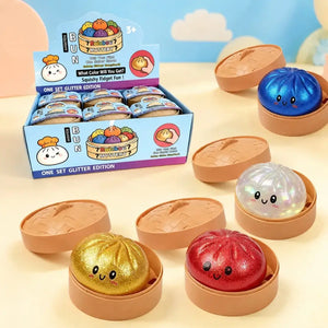 Super Soft Bun Squishy Stress Relief Toy, Glitter Slow Rising Squeeze Fidget for Kids and Adults