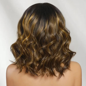 (Sydney) Balayage Highlight Body Wave Bob Human Hair Wig, 7x5 HD Lace, Glueless Drawstring No-Slip Cap