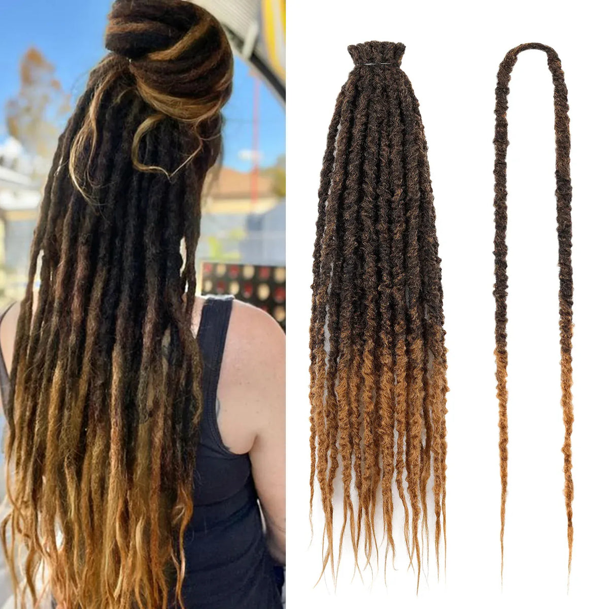 Synthetic 24" Double Ended Dreadlock Extensions Single Crochet Braids Textured Dreads for African Hairstyle