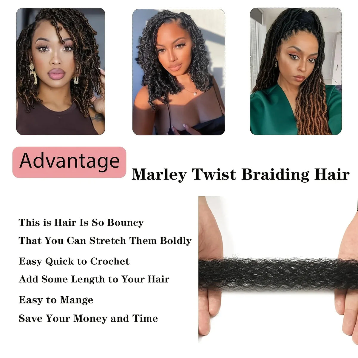 Synthetic 8 Pcs Soft Afro Twist Hair Extensions for Women - Kinky Marley Braiding Hair, 8 Strands Each for Locs & Passion Twists