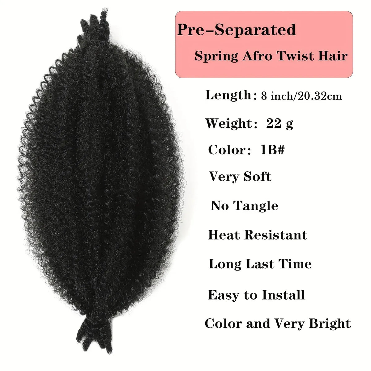 Synthetic 8 Pcs Soft Afro Twist Hair Extensions for Women - Kinky Marley Braiding Hair, 8 Strands Each for Locs & Passion Twists