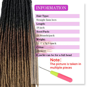 Synthetic Goddess Faux Locs Crochet Hair Straight Gypsy Locs Ombre Dreadlocks Pre-Looped Hair Extensions 18 Strands Pack