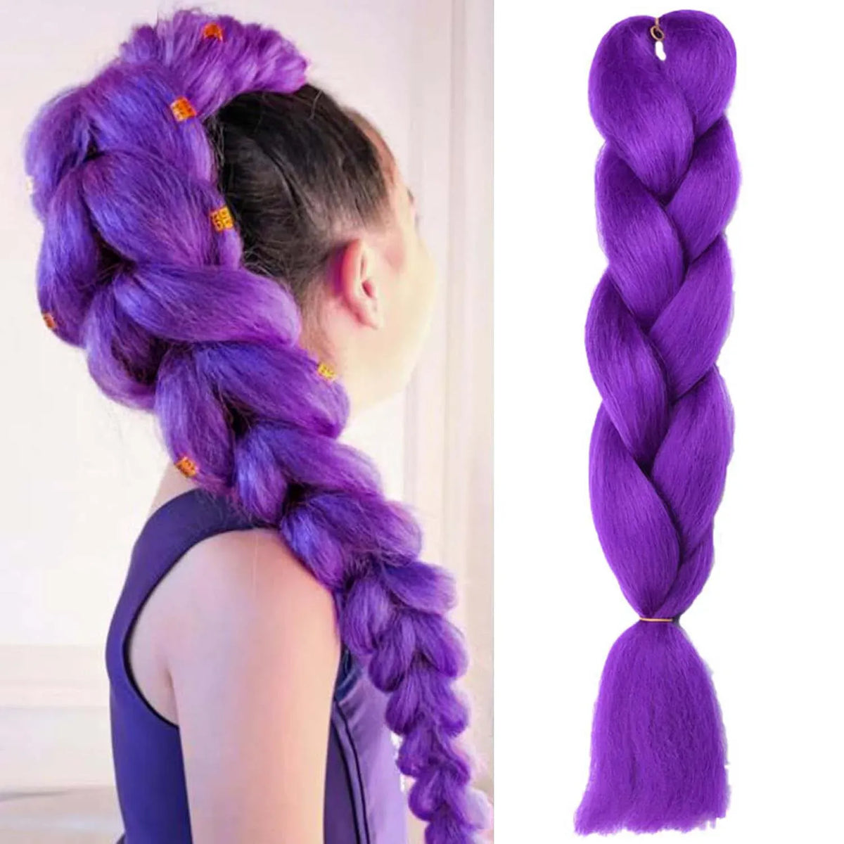 Synthetic Purple Braiding Hair 24 Inch, Pre Stretched Braiding hair for Braids Purple Hair Extensions,Multi-colored Braid