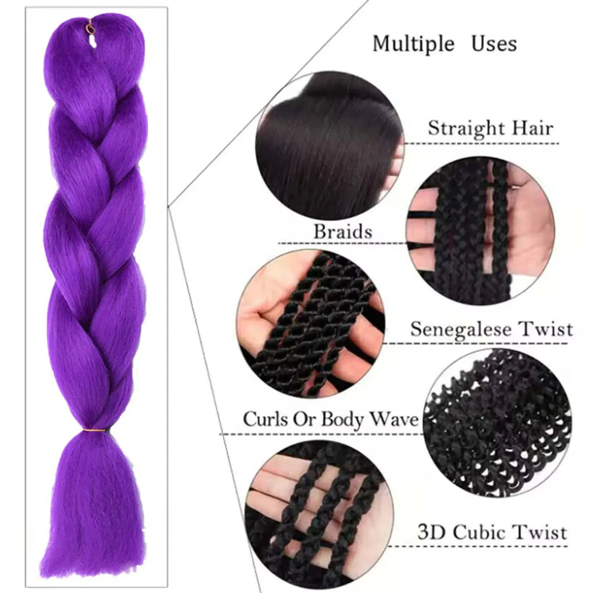 Synthetic Purple Braiding Hair 24 Inch, Pre Stretched Braiding hair for Braids Purple Hair Extensions,Multi-colored Braid