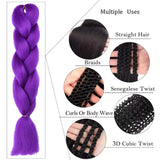 Synthetic Purple Braiding Hair 24 Inch, Pre Stretched Braiding hair for Braids Purple Hair Extensions,Multi-colored Braid