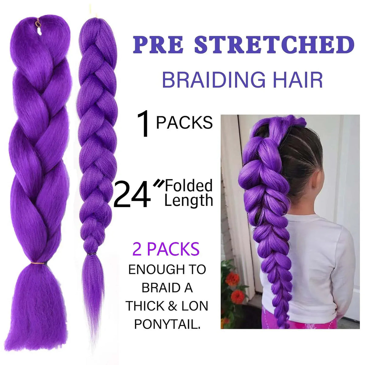 Synthetic Purple Braiding Hair 24 Inch, Pre Stretched Braiding hair for Braids Purple Hair Extensions,Multi-colored Braid