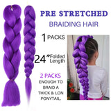 Synthetic Purple Braiding Hair 24 Inch, Pre Stretched Braiding hair for Braids Purple Hair Extensions,Multi-colored Braid