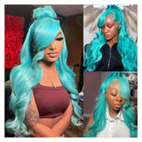 Teal Color Human Hair Wig Brazilian Remy Body Wave Lace Front Wig Pre Plucked Cyan Green 13x6 Hd Lace Frontal Wigs For Women 30"