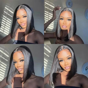 (Themis) Straight Bob Human Hair Wig, Glueless Wear and Go, 4x4 or 5x5 HD Lace Closure, Pre-Plucked