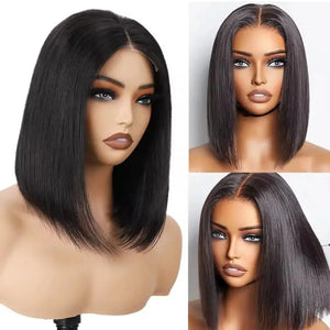 (Themis) Straight Bob Human Hair Wig, Glueless Wear and Go, 4x4 or 5x5 HD Lace Closure, Pre-Plucked