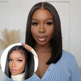 (Themis) Straight Bob Human Hair Wig, Glueless Wear and Go, 4x4 or 5x5 HD Lace Closure, Pre-Plucked
