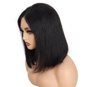 (Themis) Straight Bob Human Hair Wig, Glueless Wear and Go, 4x4 or 5x5 HD Lace Closure, Pre-Plucked