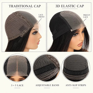 (Themis) Straight Bob Human Hair Wig, Glueless Wear and Go, 4x4 or 5x5 HD Lace Closure, Pre-Plucked