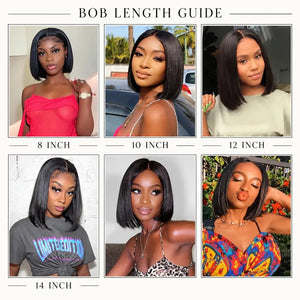 (Themis) Straight Bob Human Hair Wig, Glueless Wear and Go, 4x4 or 5x5 HD Lace Closure, Pre-Plucked