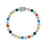 TOPGRILLZ 6MM Sparkling Star Tennis Chain Colorful Round Gemstone Design Bracelet 5A+ Cubic Zircon Luxury Jewelry For Men Women