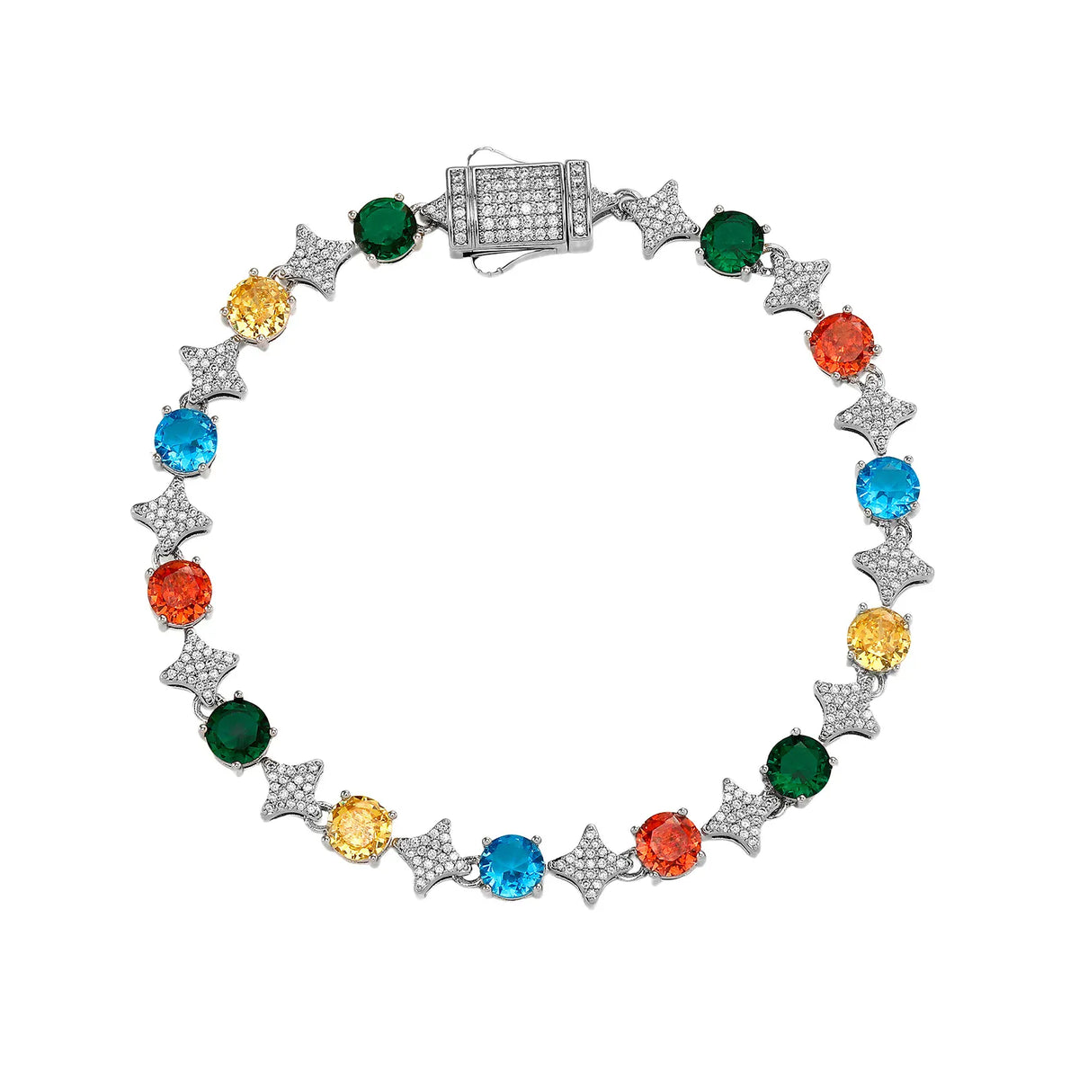 TOPGRILLZ 6MM Sparkling Star Tennis Chain Colorful Round Gemstone Design Bracelet 5A+ Cubic Zircon Luxury Jewelry For Men Women