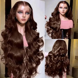Transparent Chocolate Brown Body Wave Lace Front Human Hair Wig Vietnamese Original #4 Color 250% 13x6 HDFull Lace Frontal Wigs