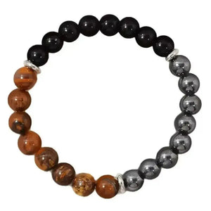 Triple Protection Bracelet – Tiger’s Eye, Black Obsidian & Black Calcite for Confidence, Grounding & Balance
