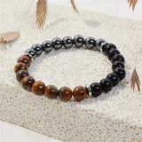 Triple protection bracelet with tiger's eye, black obsidian, and black calcite crystal stones
