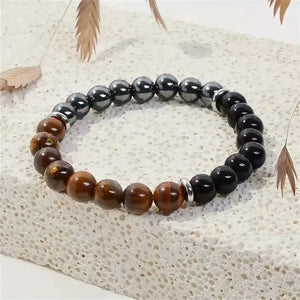 Triple Protection Bracelet – Tiger’s Eye, Black Obsidian & Black Calcite for Confidence, Grounding & Balance