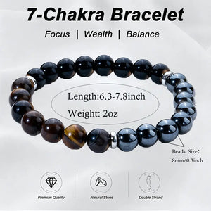 Triple Protection Gemstone Bracelet, Tiger Eye, Black Obsidian & Hematite 8mm Stretch Beads