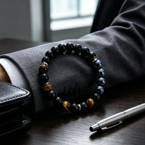 Triple Protection Gemstone Bracelet, Tiger Eye, Black Obsidian & Hematite 8mm Stretch Beads