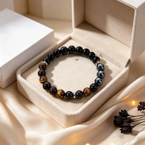Triple Protection Gemstone Bracelet, Tiger Eye, Black Obsidian & Hematite 8mm Stretch Beads