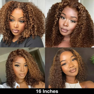 (Turano) Honey Blonde Deep Wave Bob Human Hair HD Lace Front Wig 13x4 or 5x5, 4/27 Highlight Ombre 10–16 Inch, 220-250% Density