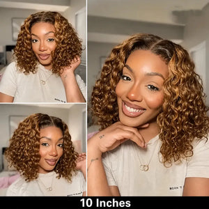 (Turano) Honey Blonde Deep Wave Bob Human Hair HD Lace Front Wig 13x4 or 5x5, 4/27 Highlight Ombre 10–16 Inch, 220-250% Density