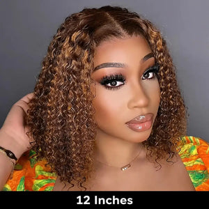 (Turano) Honey Blonde Deep Wave Bob Human Hair HD Lace Front Wig 13x4 or 5x5, 4/27 Highlight Ombre 10–16 Inch, 220-250% Density