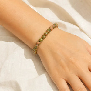 Natural Unakite Stone Bead Bracelet, Gemstone Stretch Jewelry for Women and Men